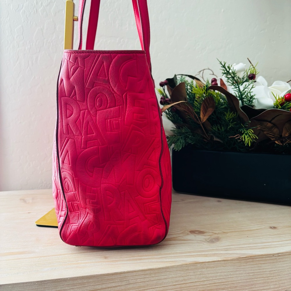 Salvatore Ferragamo Red Logo Embossed Bonnie Tote Bag Purse Designer Luxury - Picture 9 of 15